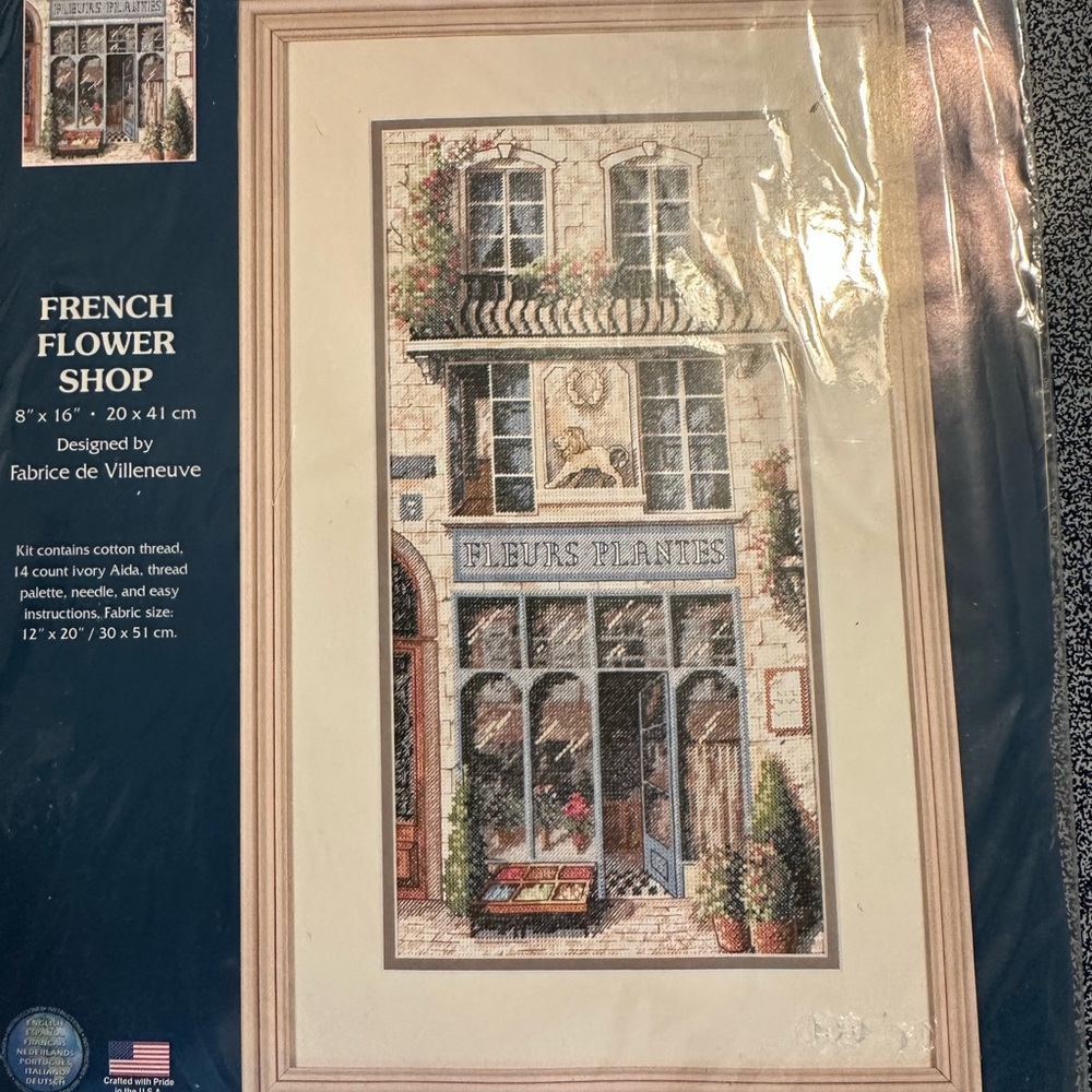 Fabrice de Villeneuve French Flower Shop Cross Stitch Kit Dimensions